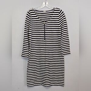 J. Crew Coastal Navy White Striped Cotton Shift Dress Size Small Midi Nautical